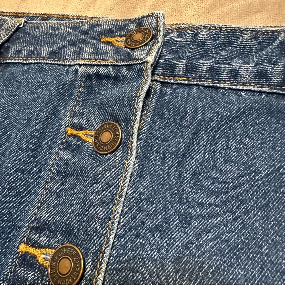 Forever 21 Mini Skirt Womens Medium Blue  Denim Cotton Exposed Button - Picture 5 of 7